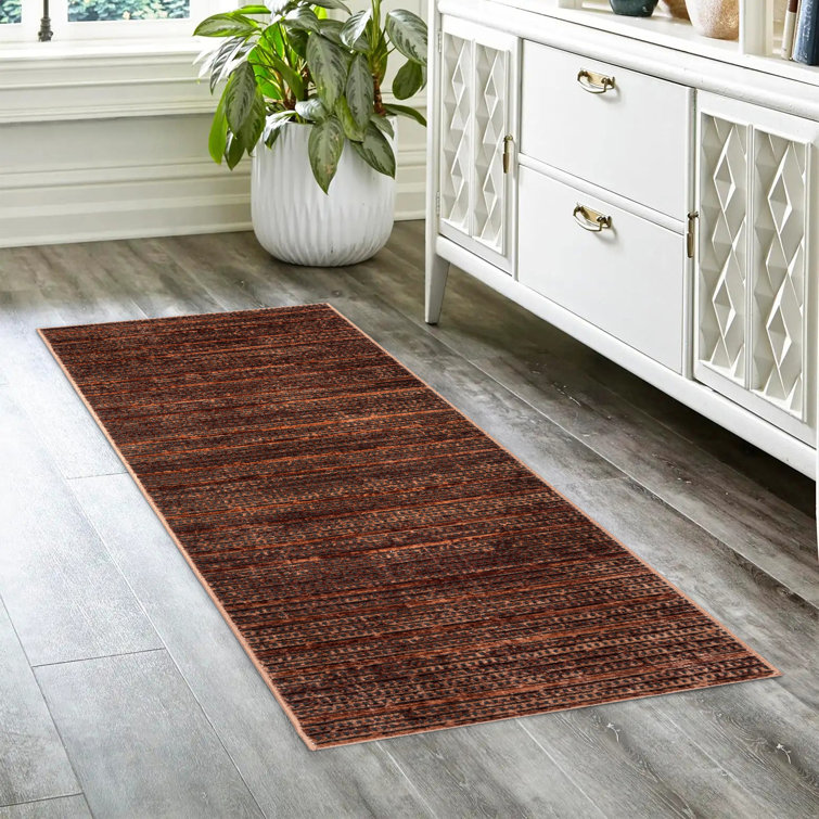 Missha Dark Brown Striped Polyester High-Low Runner Rug