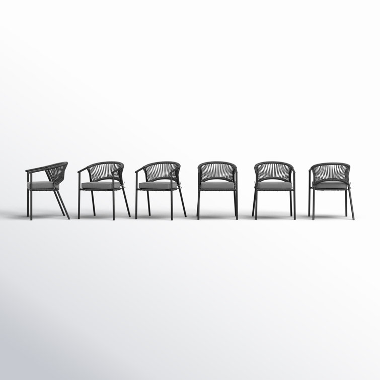 Gray Rope Woven Stackable Outdoor Dining Chairs with Cushions