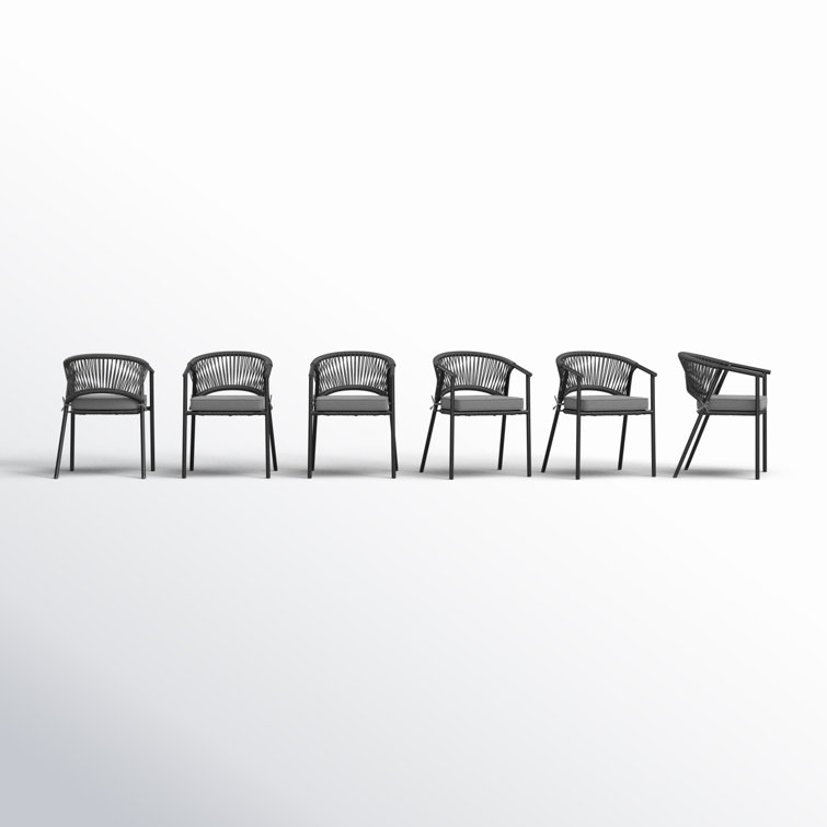 Gray Rope Woven Stackable Outdoor Dining Chairs with Cushions