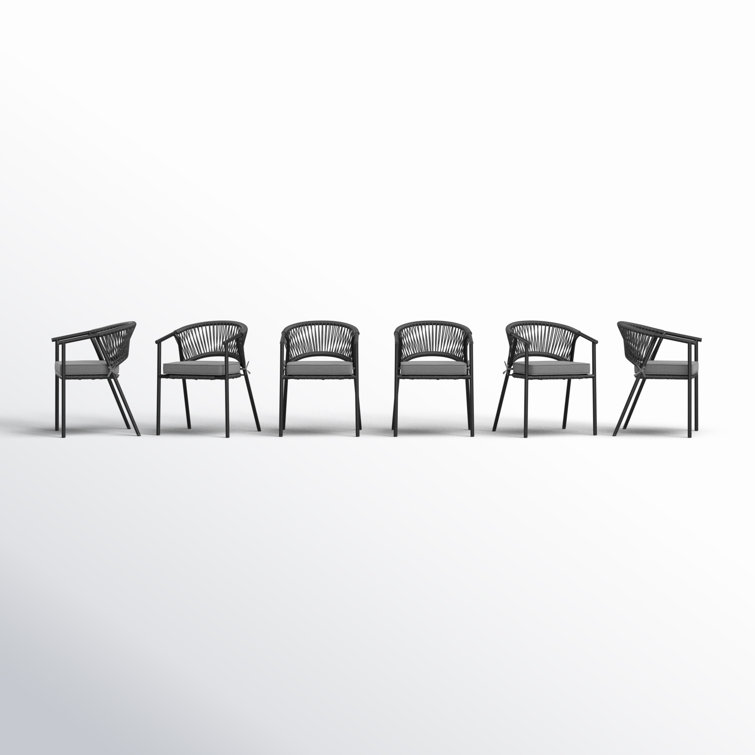 Gray Rope Woven Stackable Outdoor Dining Chairs with Cushions