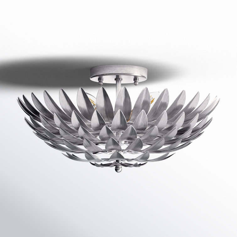 Antique Silver Floral 4-Light Metal Bowl Flush Mount