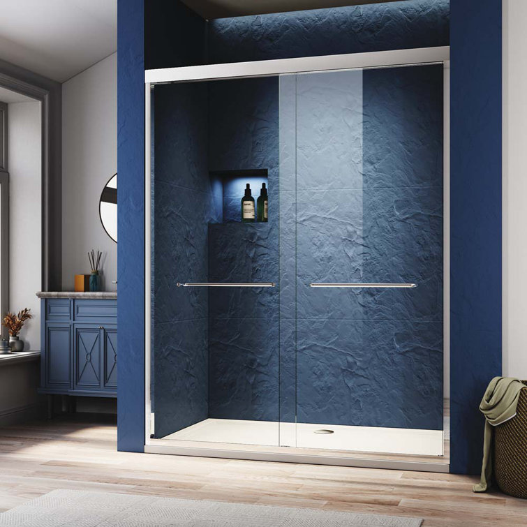 Chrome Frameless Double Sliding Shower Door with Clear Tempered Glass