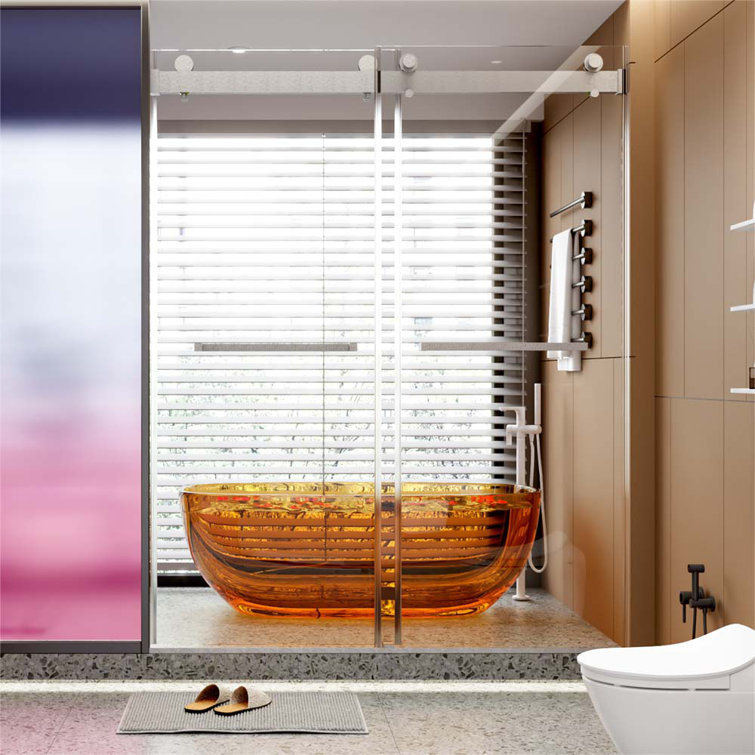 60'' Frameless Double Sliding Shower Door with Brushed Nickel Finish