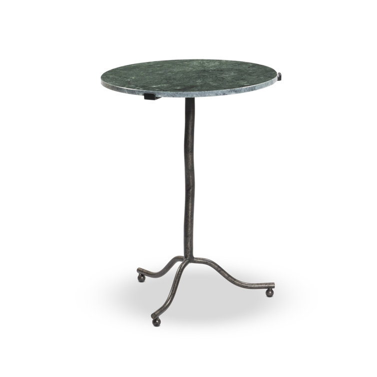 Hunter Green Marble and Rust Metal Round End Table
