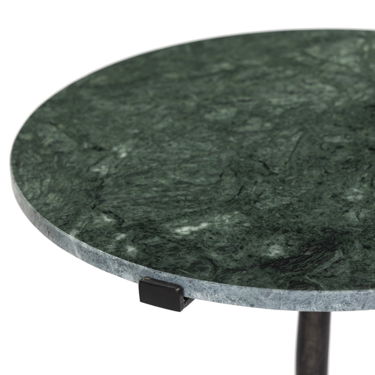 Hunter Green Marble and Rust Metal Round End Table