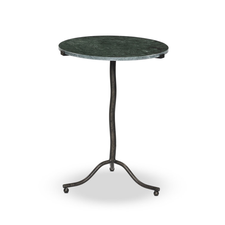 Hunter Green Marble and Rust Metal Round End Table