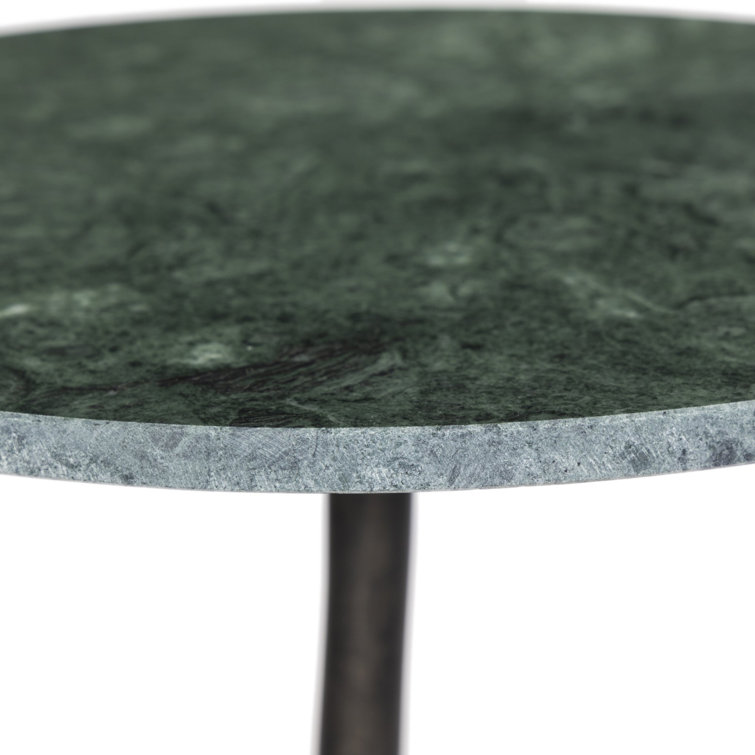 Hunter Green Marble and Rust Metal Round End Table