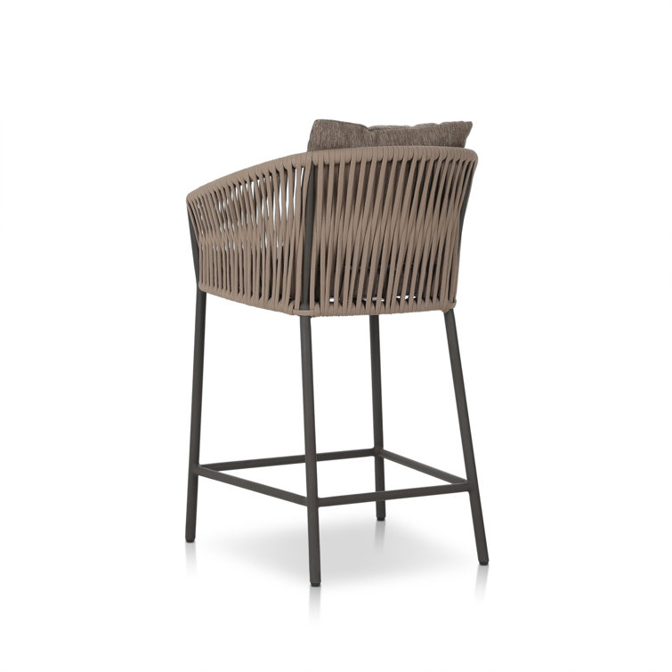 Gray Rope Woven Outdoor Counter Stool with Cushions