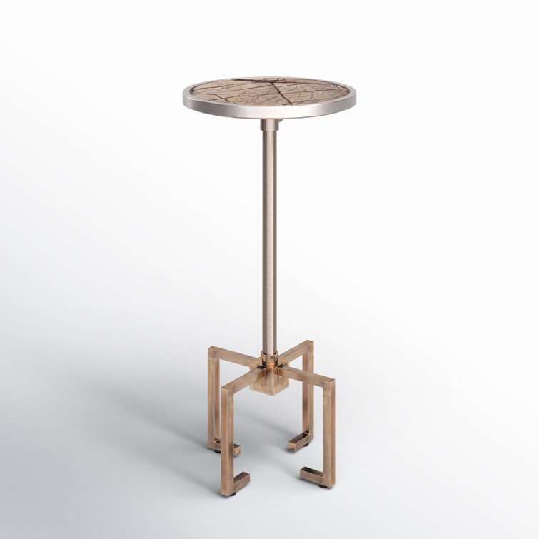 Butler Rose-Hued Marble & Antique Brass Round End Table