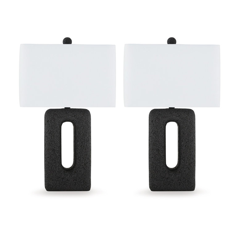 Black Textured Polyresin Table Lamp Set with 3-Way Switch