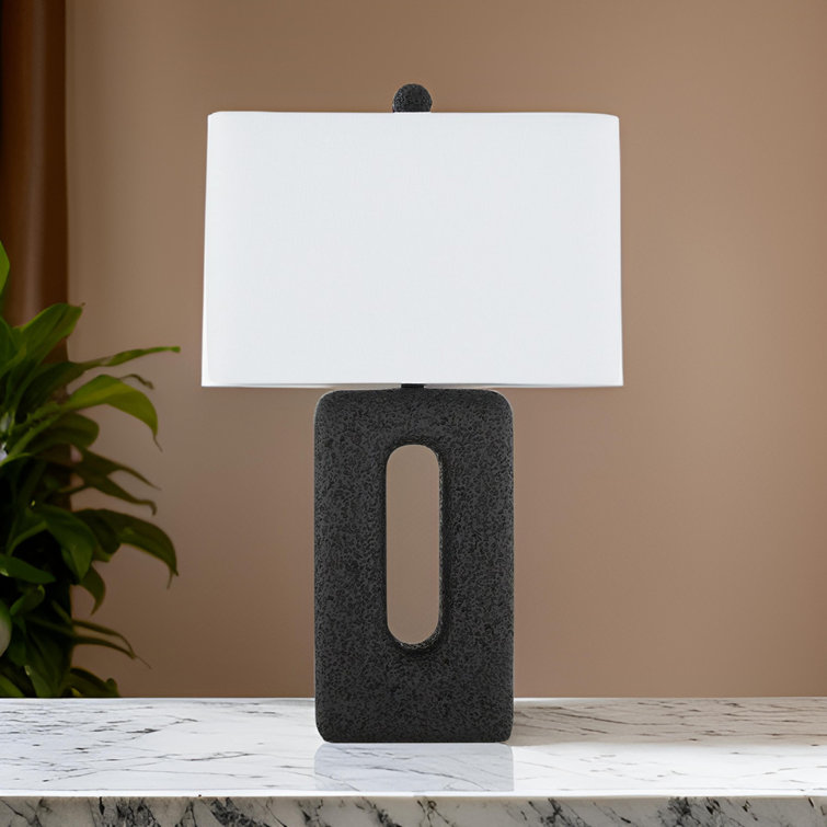 Black Textured Polyresin Table Lamp Set with 3-Way Switch