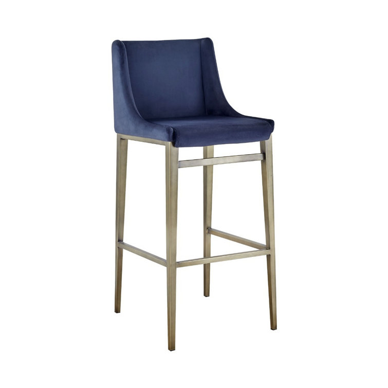 Elegant Blue Velvet Wingback 30.7" Bar Stool with Antique Brass Frame
