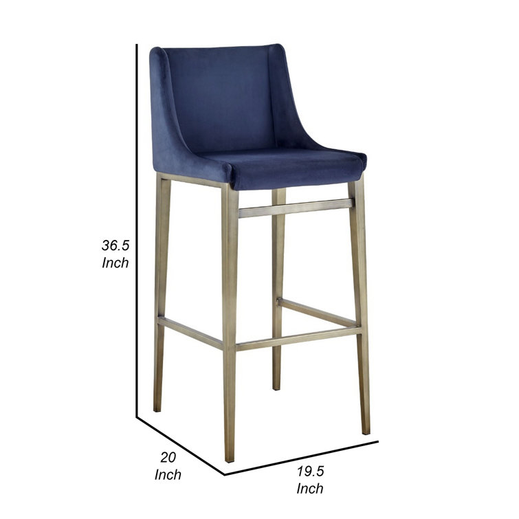 Elegant Blue Velvet Wingback 30.7" Bar Stool with Antique Brass Frame