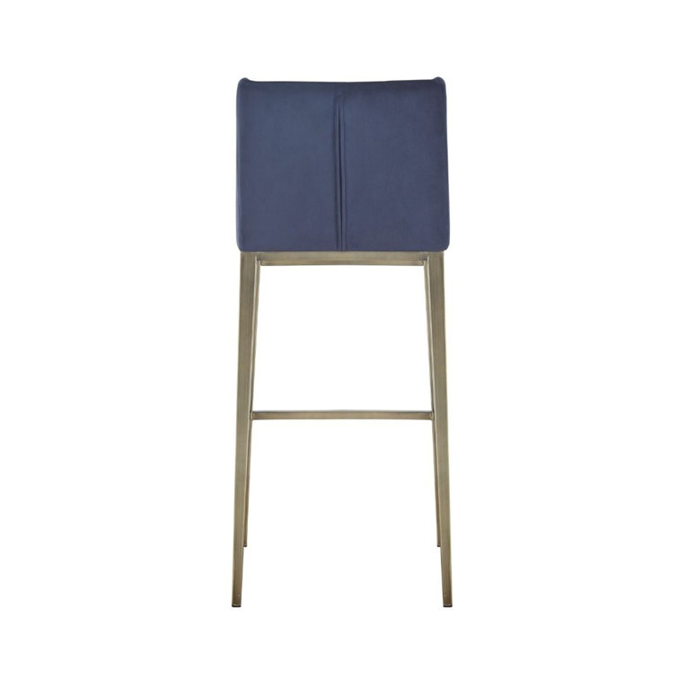 Elegant Blue Velvet Wingback 30.7" Bar Stool with Antique Brass Frame