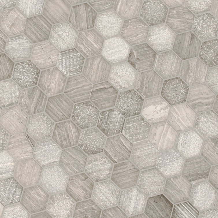 Hexagon Gray and Beige Marble Mosaic Tile Sheet