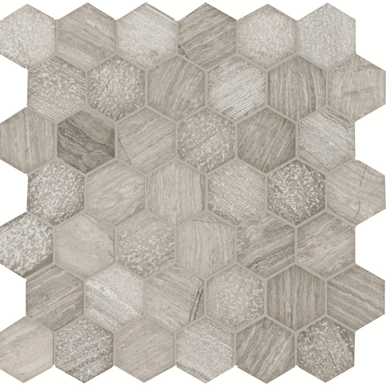 Hexagon Gray and Beige Marble Mosaic Tile Sheet
