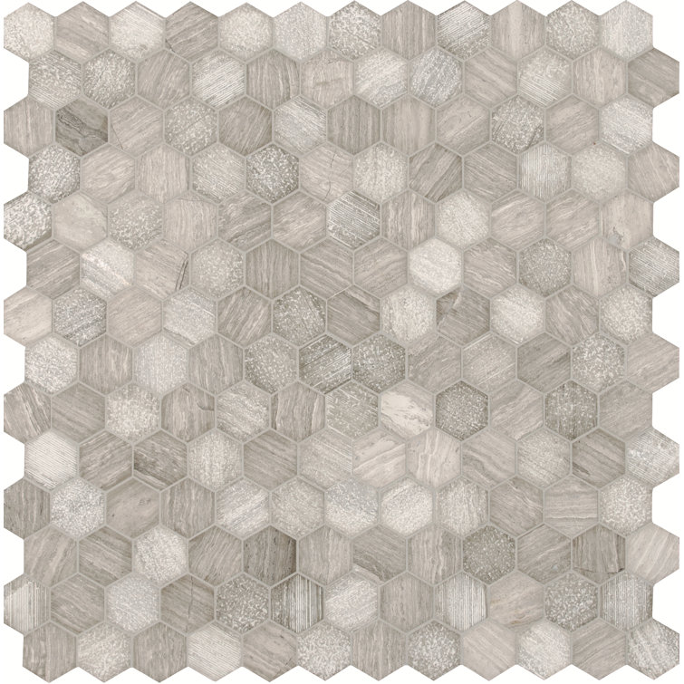 Hexagon Gray and Beige Marble Mosaic Tile Sheet