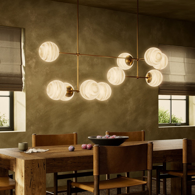 Burnished Brass 10-Light Linear Chandelier with Marbled Glass