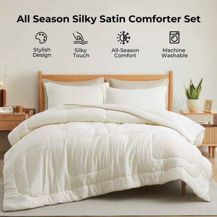 Cream Full Satin Down Alternative Comforter Set
