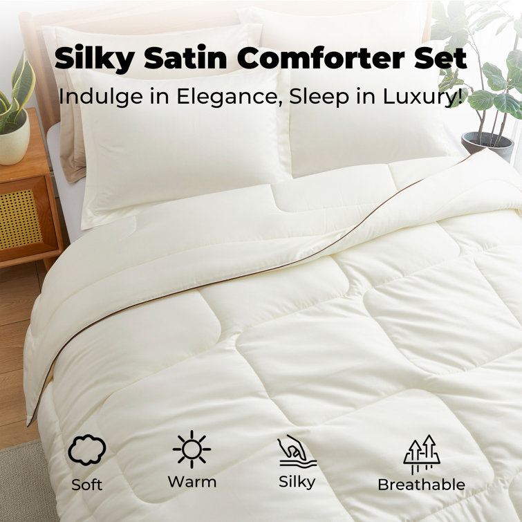 Cream Full Satin Down Alternative Comforter Set