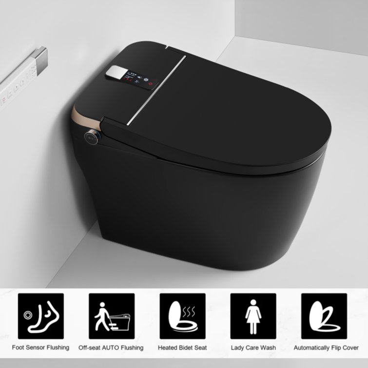 Matte Black Elongated One-Piece Smart Bidet Toilet with Dual Flush