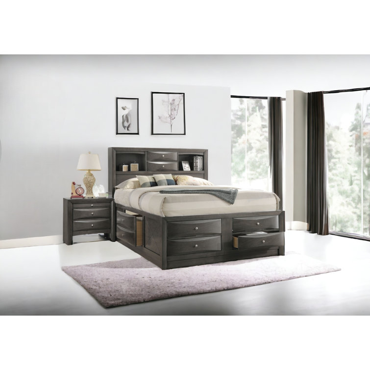 Gray Oak Full Double Captain's Bed with Bookcase and Storage