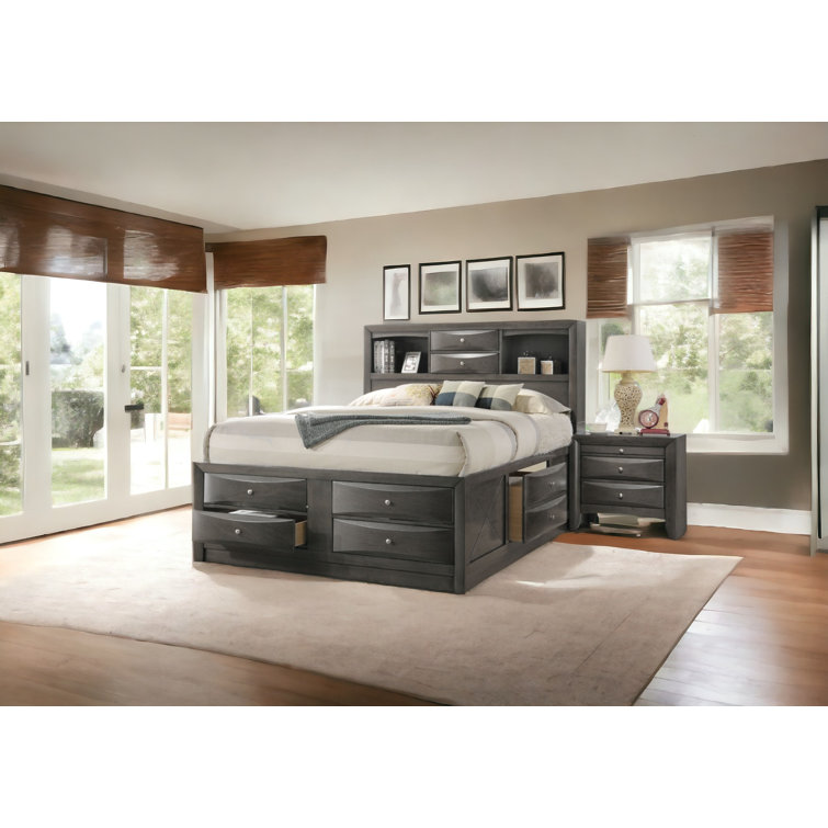 Gray Oak Full Double Captain's Bed with Bookcase and Storage