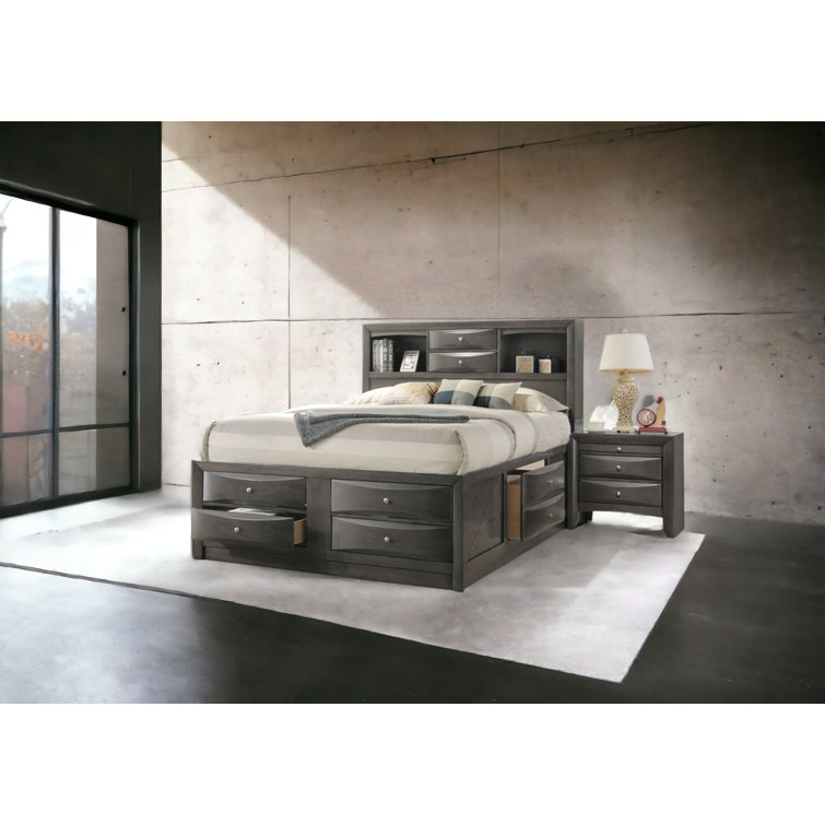 Gray Oak Full Double Captain's Bed with Bookcase and Storage