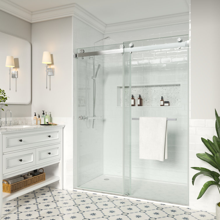 72" Frameless Double Sliding Shower Door with Clear Glass and Nickel Finish