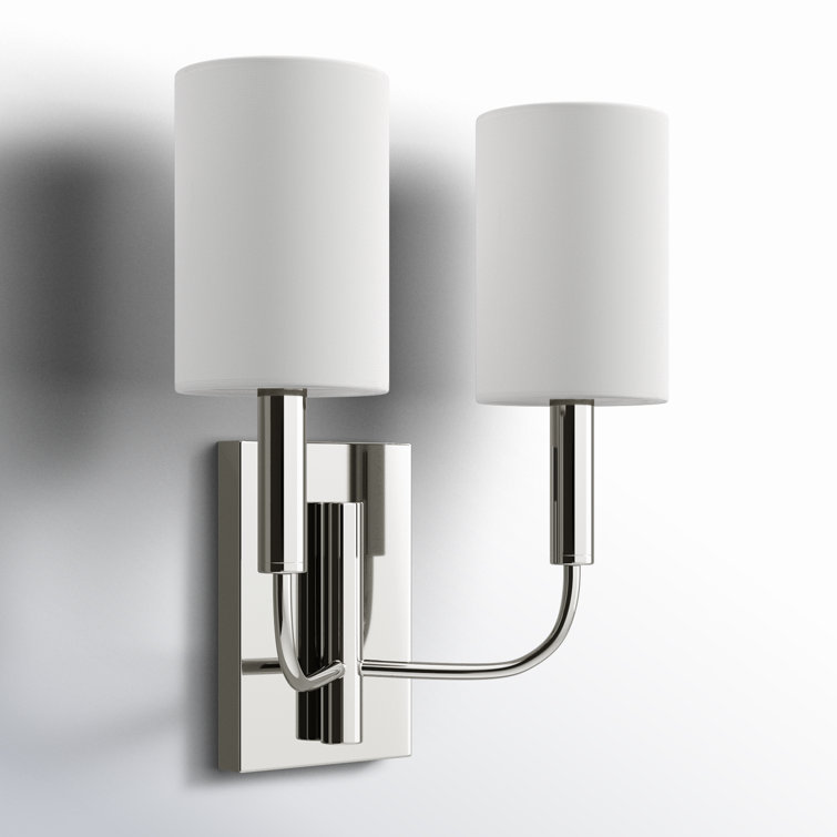Brianna Polished Nickel 2-Light Dimmable Wall Sconce with White Linen Shade
