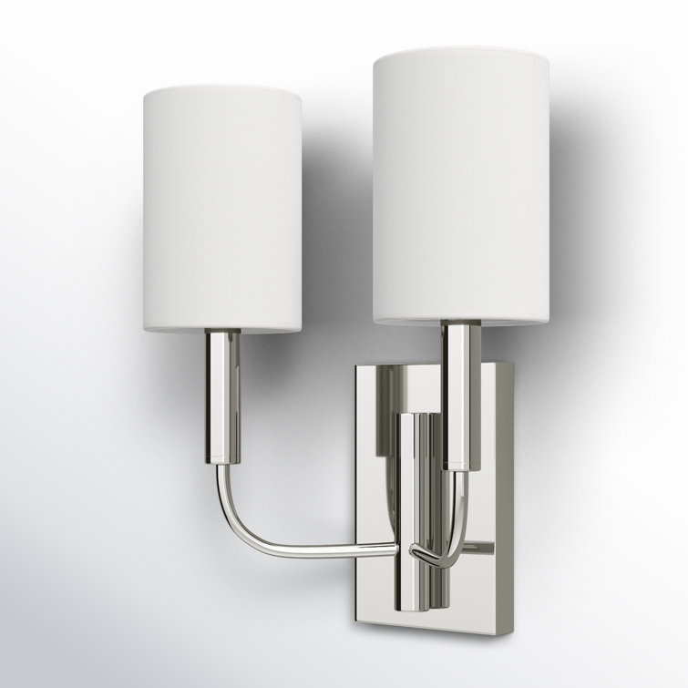 Brianna Polished Nickel 2-Light Dimmable Wall Sconce with White Linen Shade