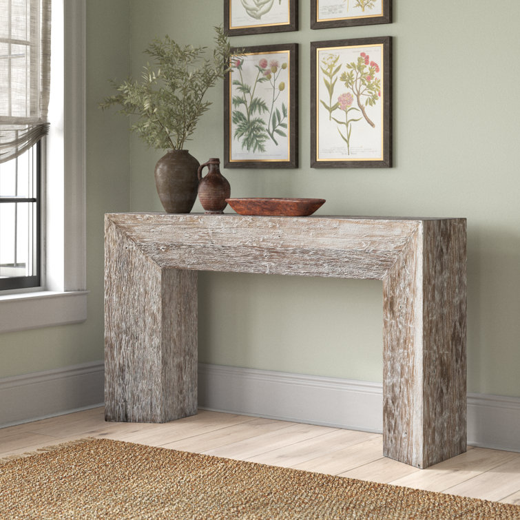 Whitewashed Brown Solid Wood Rectangular Console Table