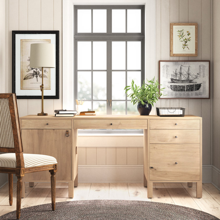 Dry Wash Poplar Solid Wood Executive Desk with Drawers