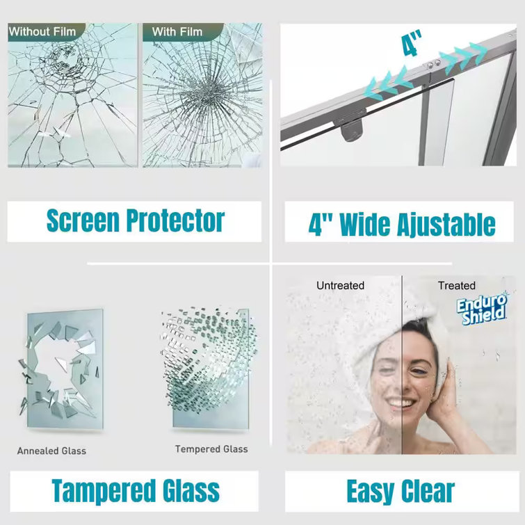 36'' W x 72'' H Clear Glass Pivot Shower Door with Chrome Frame