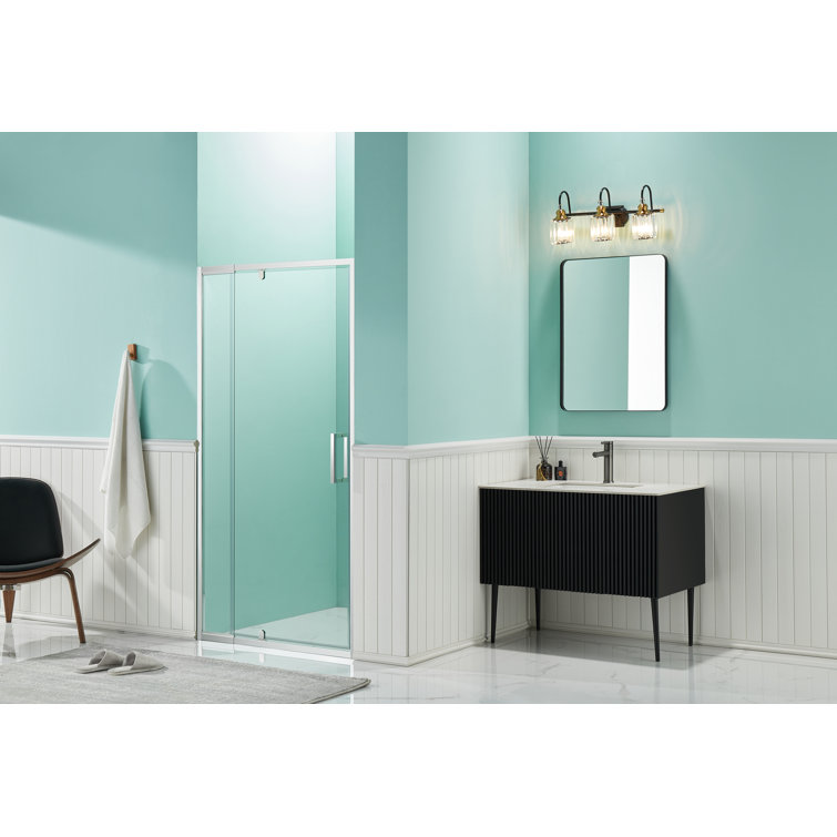 36'' W x 72'' H Clear Glass Pivot Shower Door with Chrome Frame