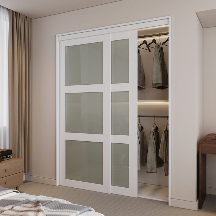 White 60 x 80 Frosted Glass Sliding Closet Door
