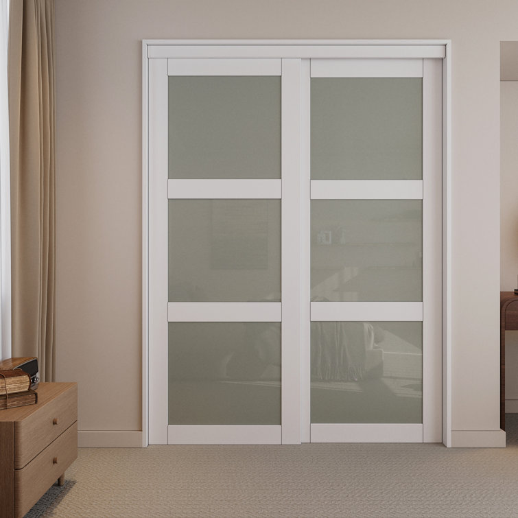 White 60 x 80 Frosted Glass Sliding Closet Door