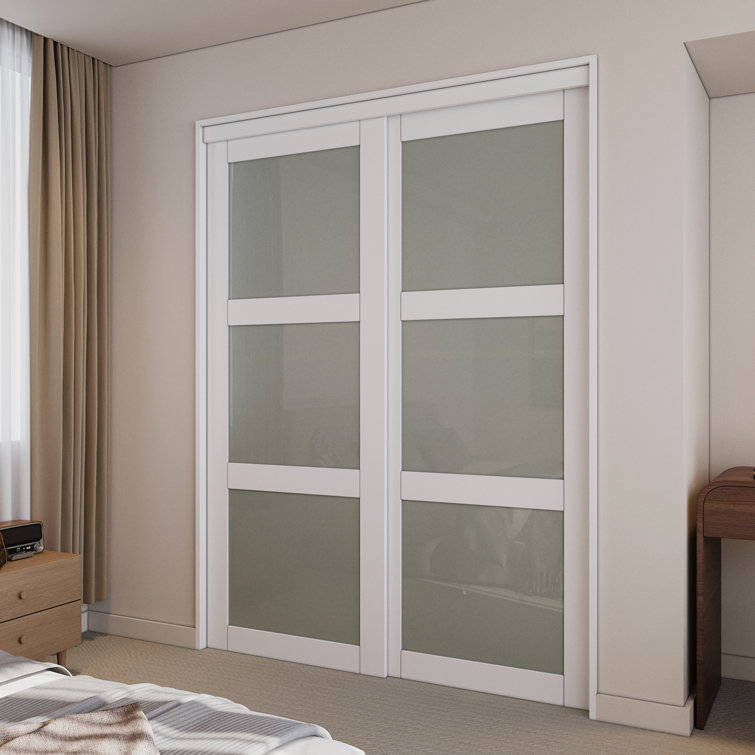 White 60 x 80 Frosted Glass Sliding Closet Door