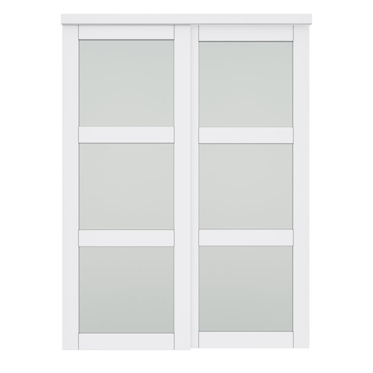 White 60 x 80 Frosted Glass Sliding Closet Door