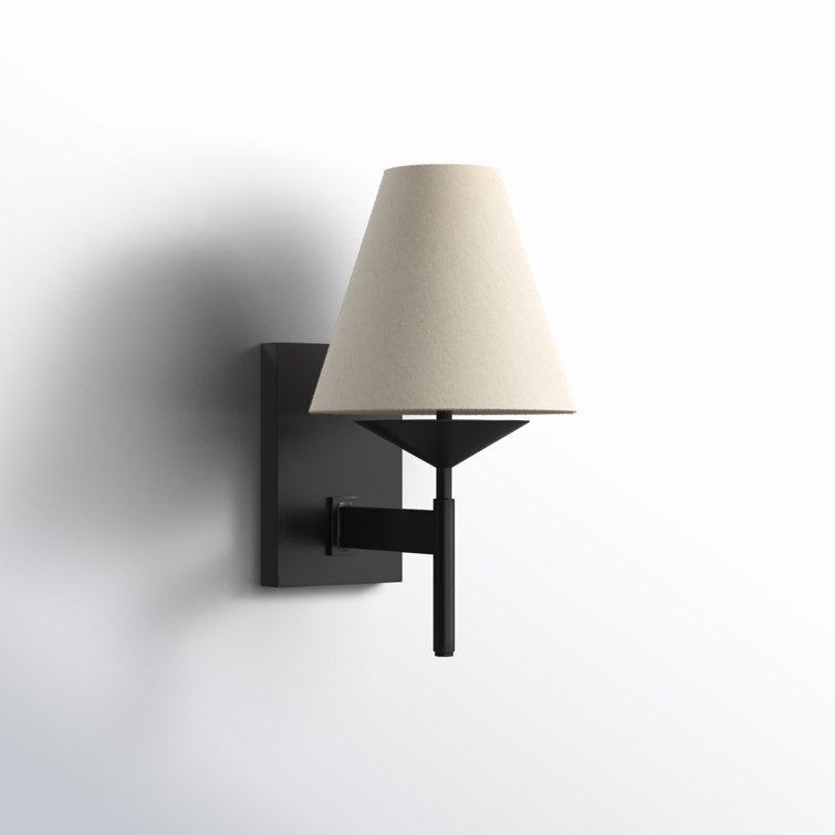 Black Iron Dimmable Wall Sconce with Beige Shade