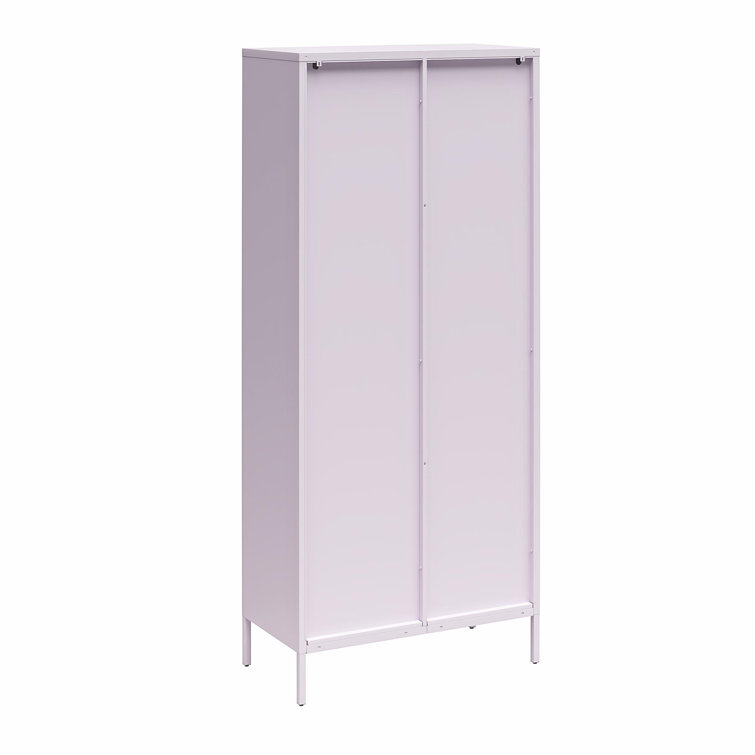 Lilac Tall Metal Accent Cabinet with Fluted Glass Doors
