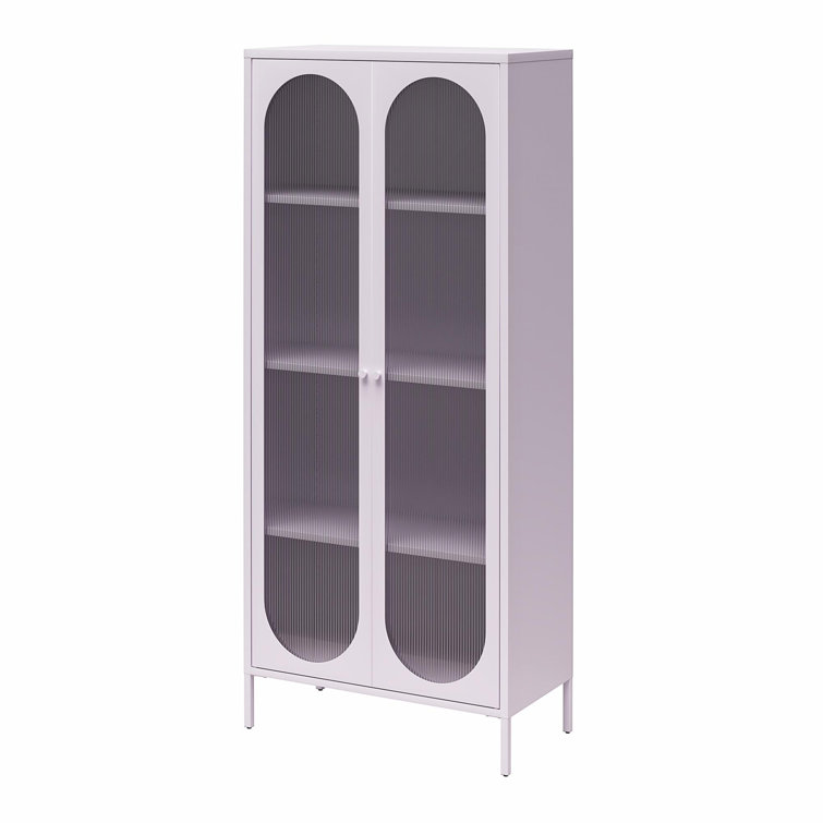 Lilac Tall Metal Accent Cabinet with Fluted Glass Doors