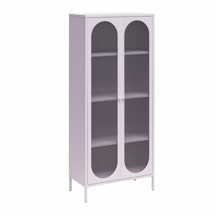 Lilac Tall Metal Accent Cabinet with Fluted Glass Doors