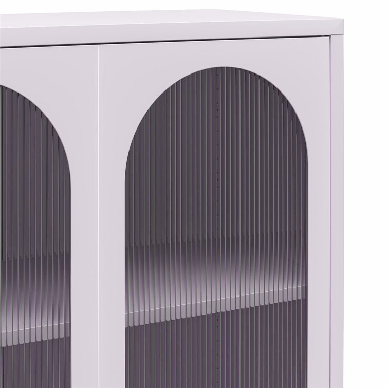 Lilac Tall Metal Accent Cabinet with Fluted Glass Doors