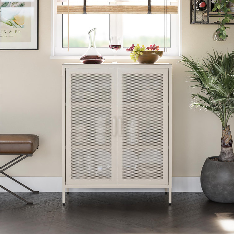 Parchment Steel 2-Door Mesh Bathroom Accent Cabinet