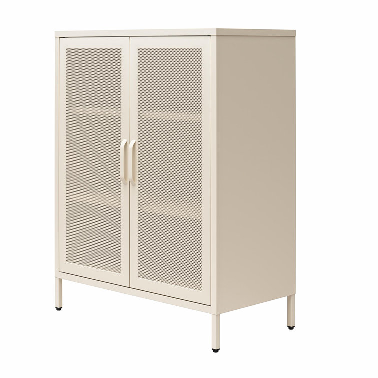 Parchment Steel 2-Door Mesh Bathroom Accent Cabinet