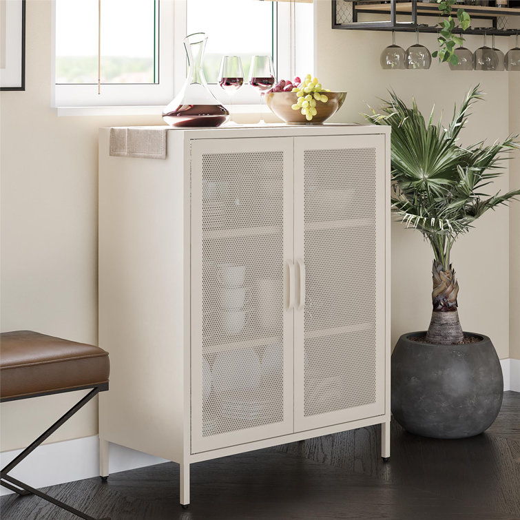 Parchment Steel 2-Door Mesh Bathroom Accent Cabinet