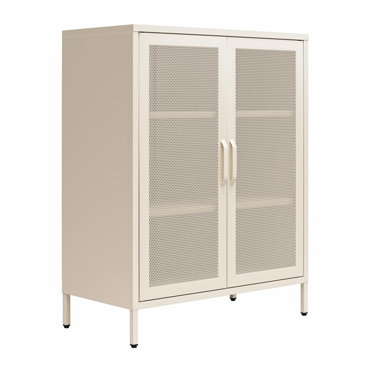 Parchment Steel 2-Door Mesh Bathroom Accent Cabinet