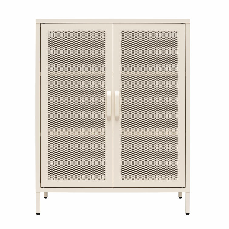 Parchment Steel 2-Door Mesh Bathroom Accent Cabinet