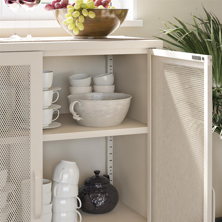 Parchment Steel 2-Door Mesh Bathroom Accent Cabinet